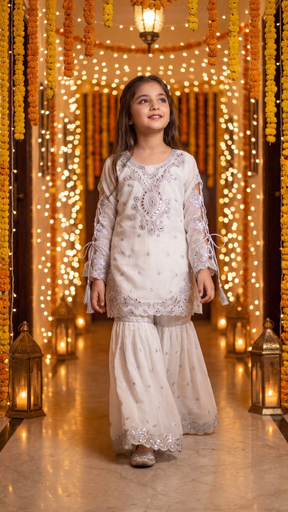ZAHRA - White & Silver Embellished Gharara Set