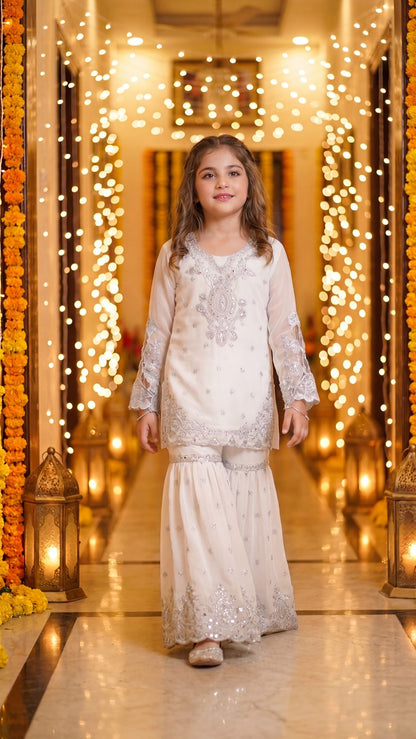ZAHRA - White & Silver Embellished Gharara Set