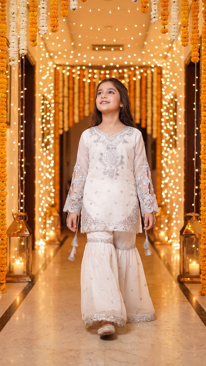ZAHRA - White & Silver Embellished Gharara Set