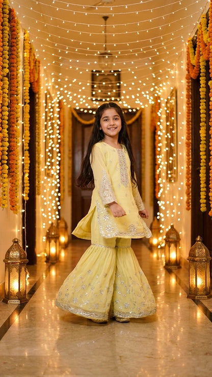 ALIZEH - Sunlit Yellow Embroidered Gharara Set