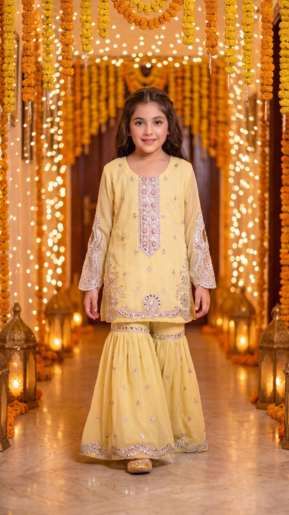 ALIZEH - Sunlit Yellow Embroidered Gharara Set
