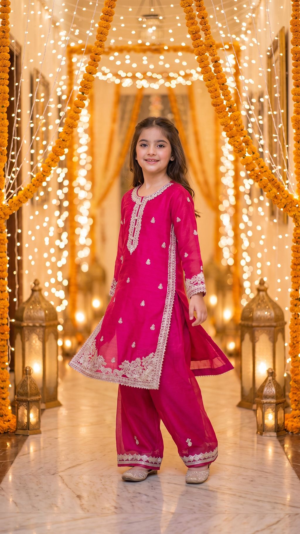 Natasha - Fuchsia Pink Silver-Embroidered Kurta & Trouser Set