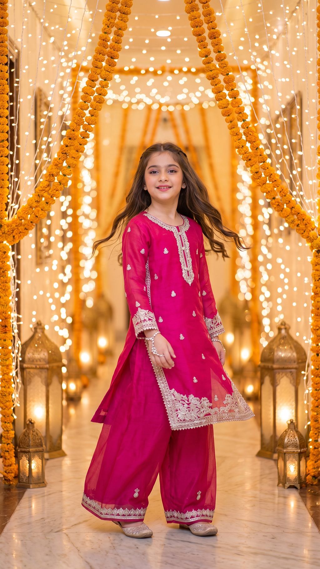 Natasha - Fuchsia Pink Silver-Embroidered Kurta & Trouser Set
