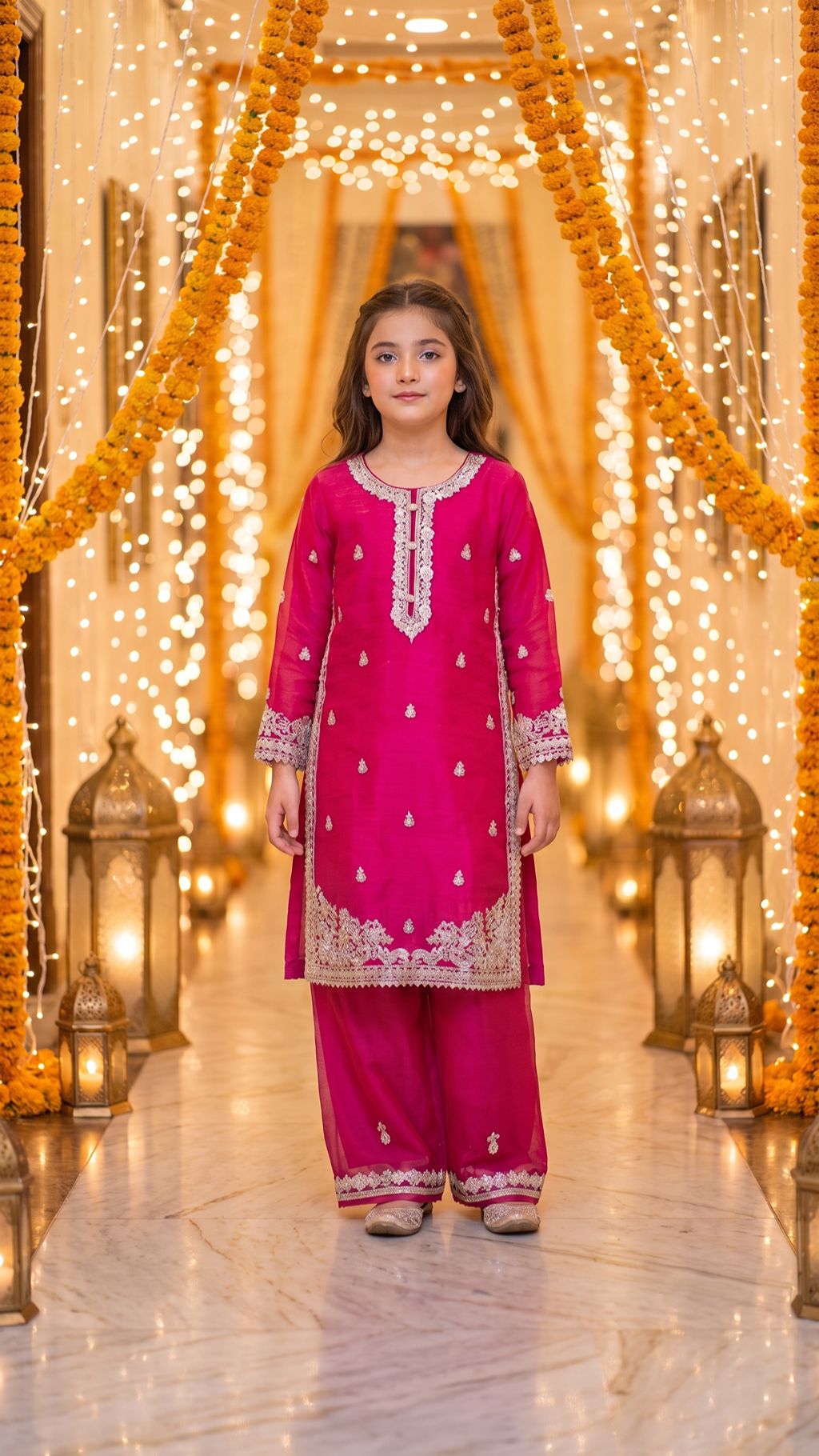 Natasha - Fuchsia Pink Silver-Embroidered Kurta & Trouser Set