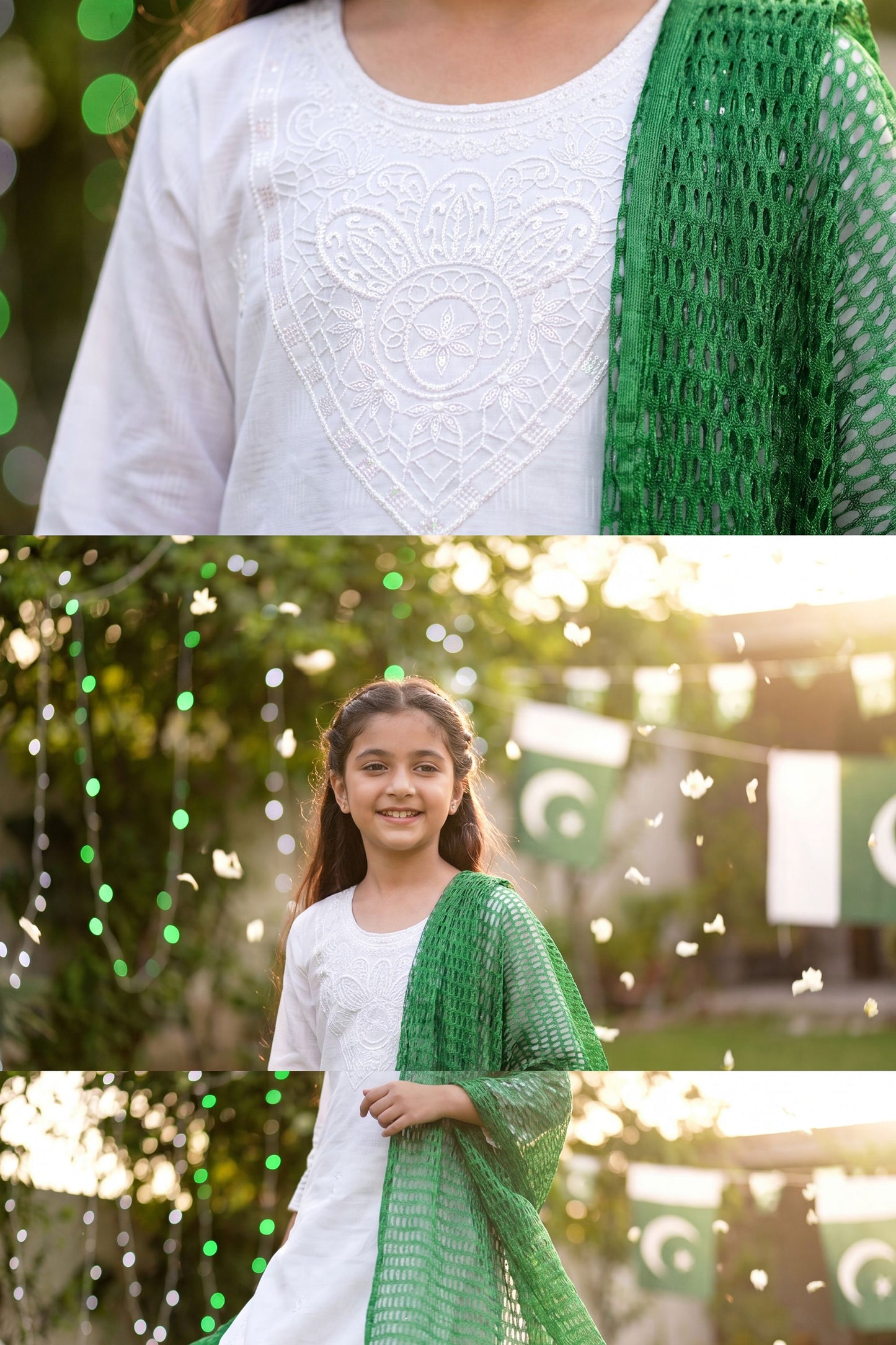 Azadi Elegance: White Chikankari Kurti with Scallop Border