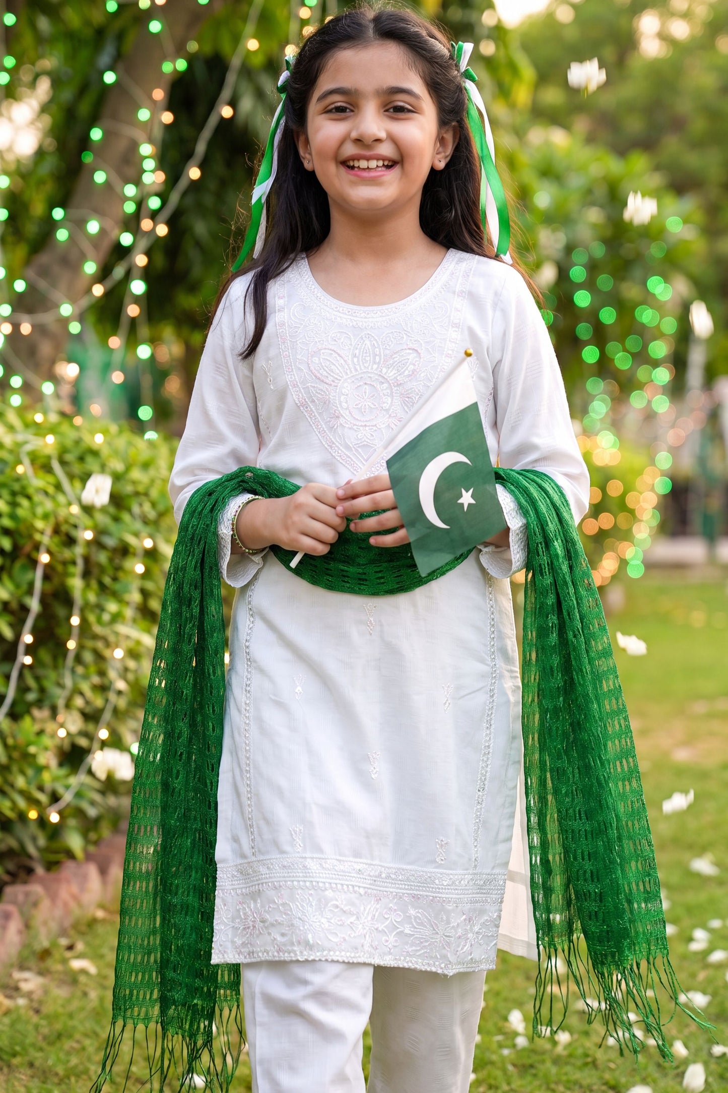 Azadi Elegance: White Chikankari Kurti with Scallop Border