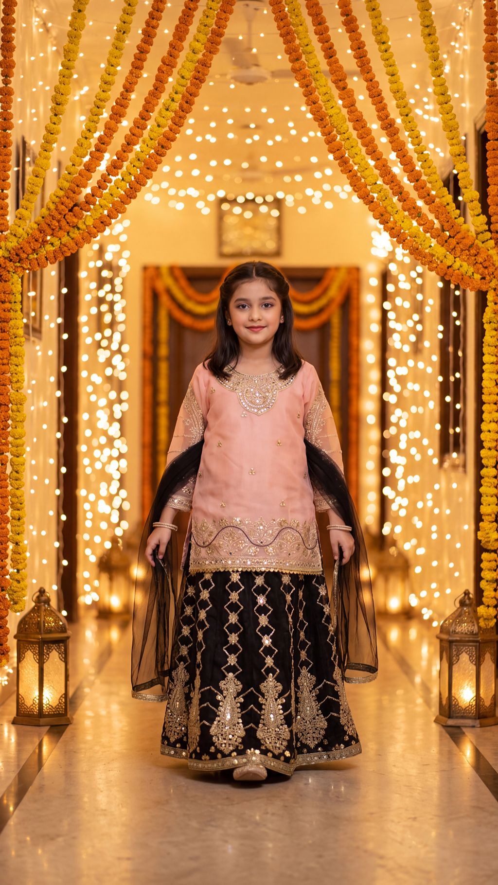 WISHA — Blush & Noir Royal Embroidered Lehenga Set