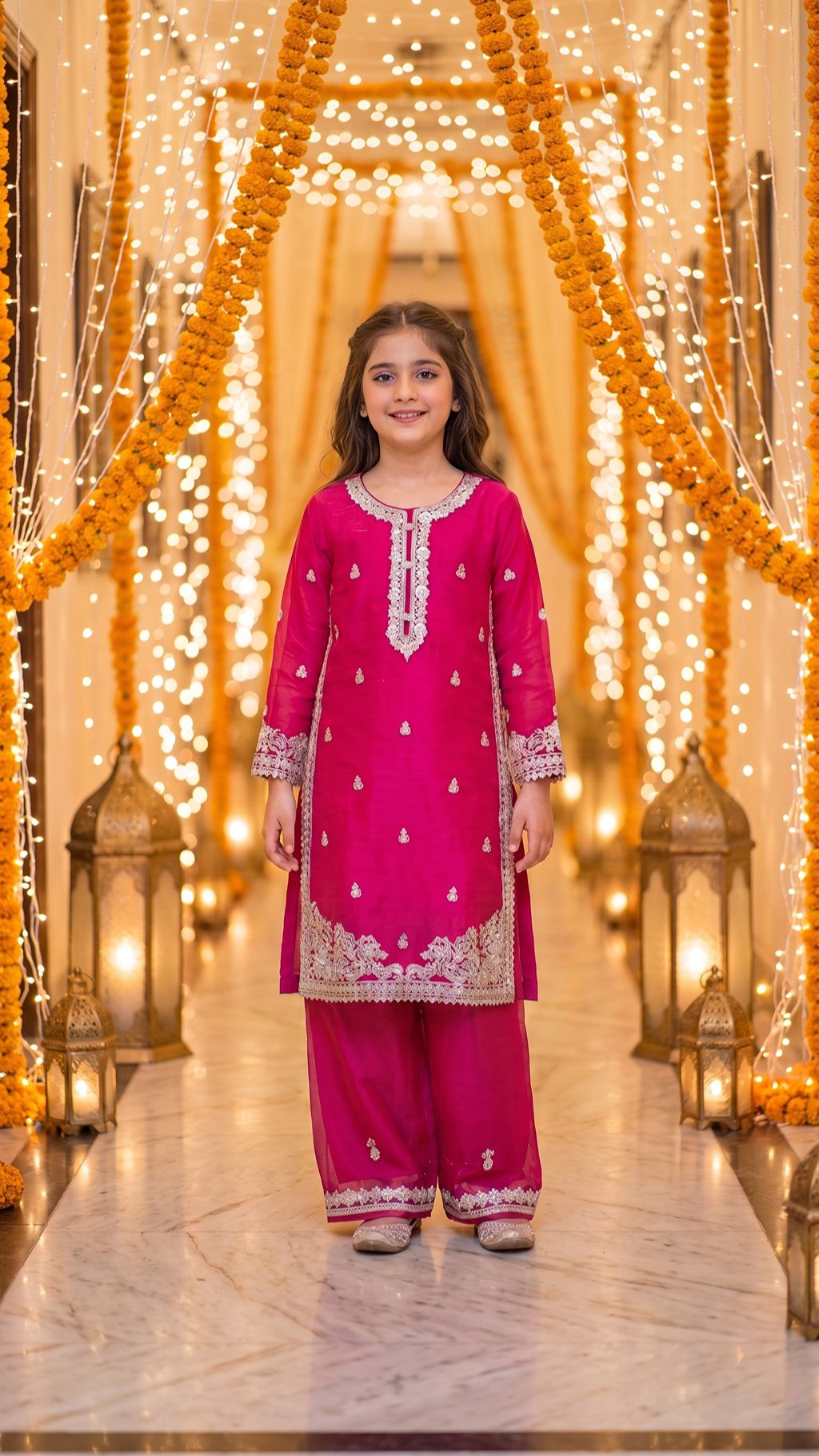 Natasha - Fuchsia Pink Silver-Embroidered Kurta & Trouser Set