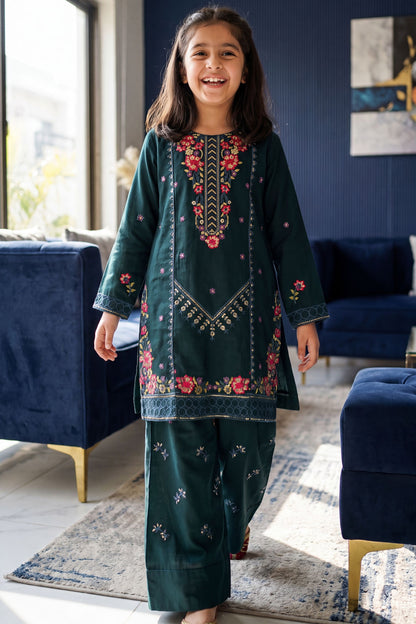 [NEW ARRIVAL] ALISHA-Bottle Green Floral Embroidered 2-pc suit