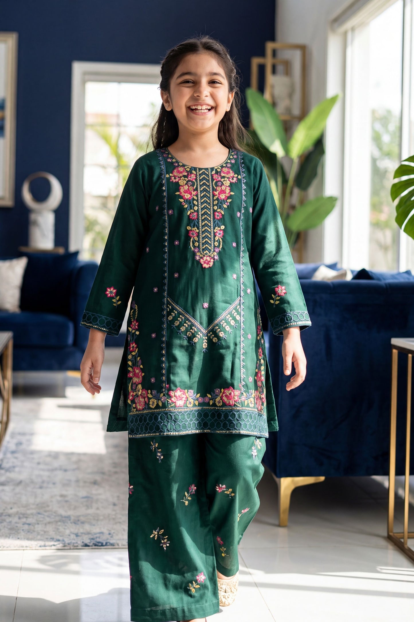 [NEW ARRIVAL] ALISHA-Bottle Green Floral Embroidered 2-pc suit