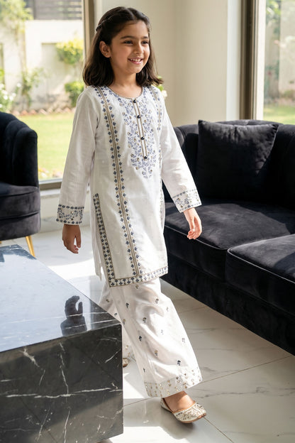 [NEW ARRIVAL] "Zahara" Embroidered Off-White Kurta & Wide Leg Trouser