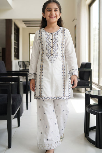 [NEW ARRIVAL] "Zahara" Embroidered Off-White Kurta & Wide Leg Trouser