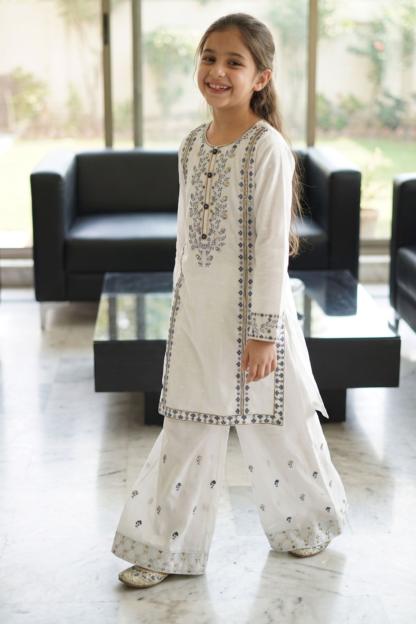 [NEW ARRIVAL] "Zahara" Embroidered Off-White Kurta & Wide Leg Trouser