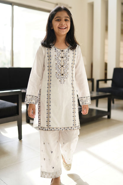 [NEW ARRIVAL] "Zahara" Embroidered Off-White Kurta & Wide Leg Trouser