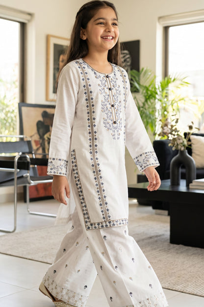 [NEW ARRIVAL] "Zahara" Embroidered Off-White Kurta & Wide Leg Trouser