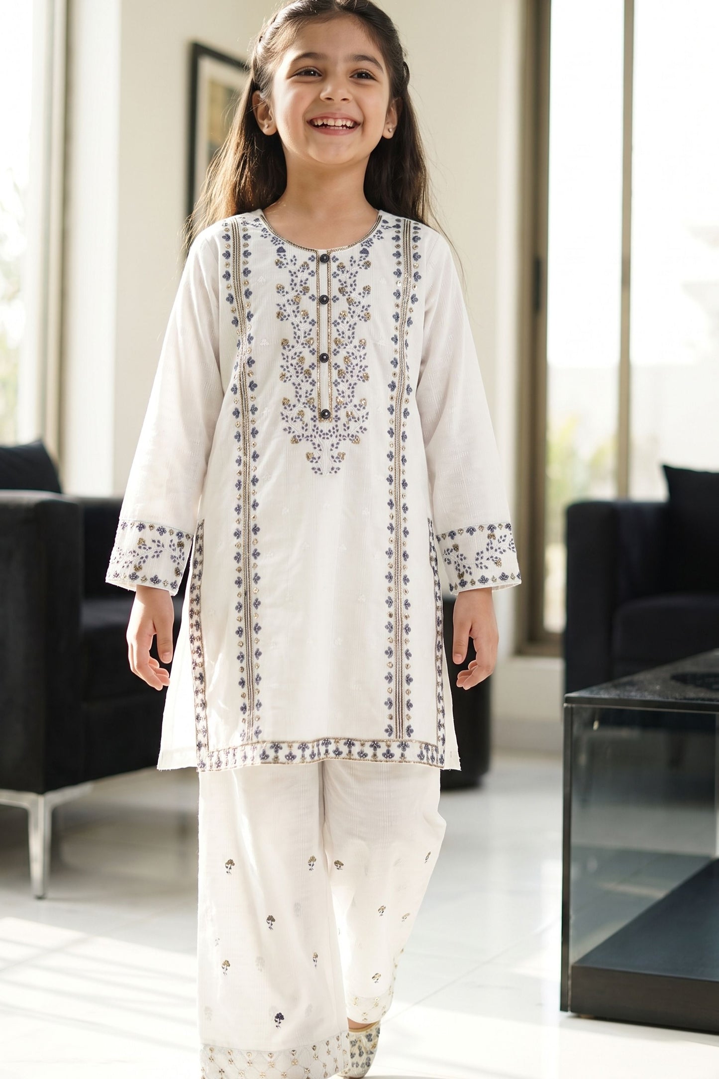 [NEW ARRIVAL] "Zahara" Embroidered Off-White Kurta & Wide Leg Trouser