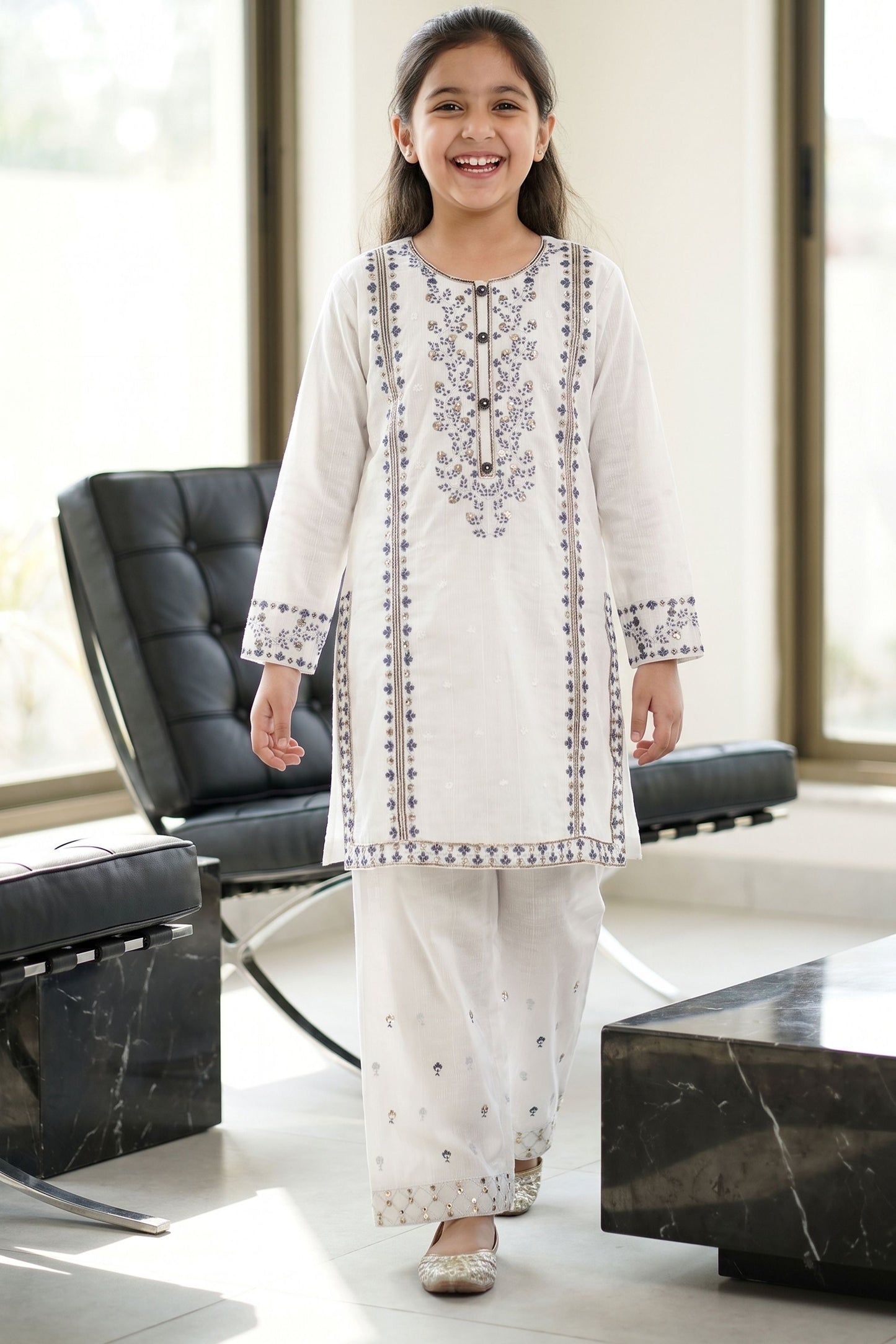 [NEW ARRIVAL] "Zahara" Embroidered Off-White Kurta & Wide Leg Trouser