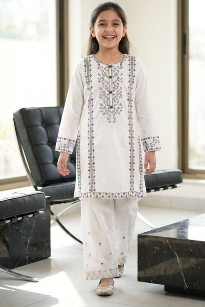 [NEW ARRIVAL] "Zahara" Embroidered Off-White Kurta & Wide Leg Trouser