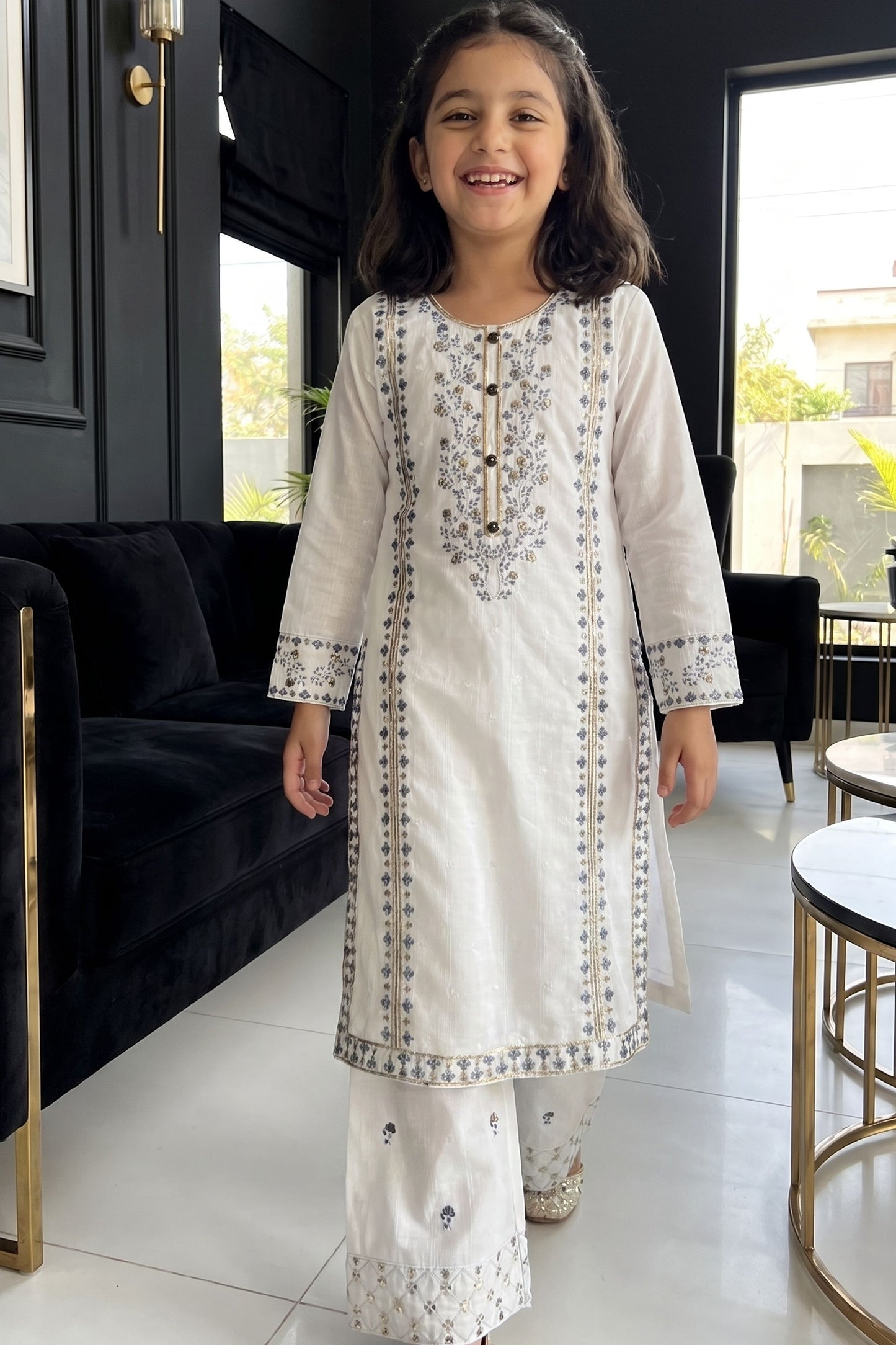 [NEW ARRIVAL] "Zahara" Embroidered Off-White Kurta & Wide Leg Trouser