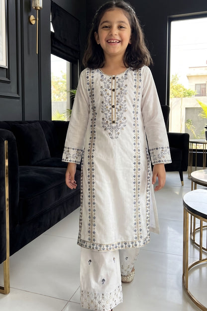 [NEW ARRIVAL] "Zahara" Embroidered Off-White Kurta & Wide Leg Trouser