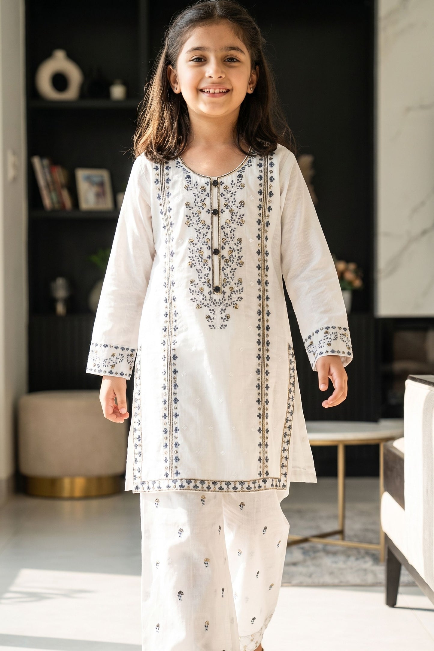 [NEW ARRIVAL] "Zahara" Embroidered Off-White Kurta & Wide Leg Trouser
