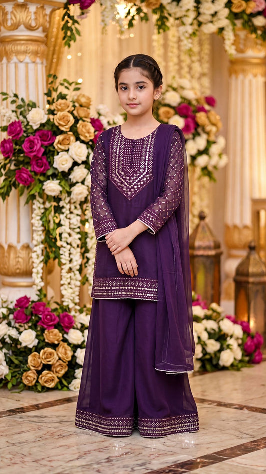 SAMEEN-Royal Plum Embellished Festive Suit