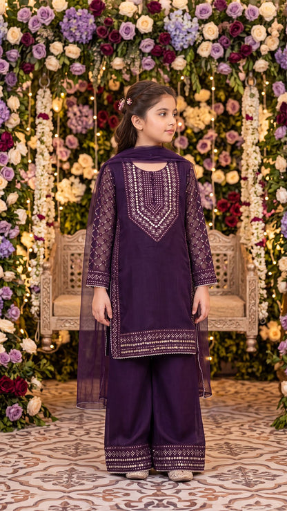 SAMEEN-Royal Plum Embellished Festive Suit