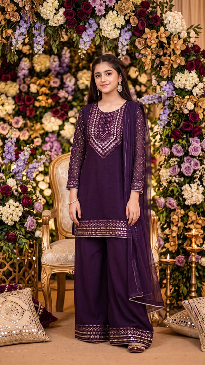 SAMEEN-Royal Plum Embellished Festive Suit