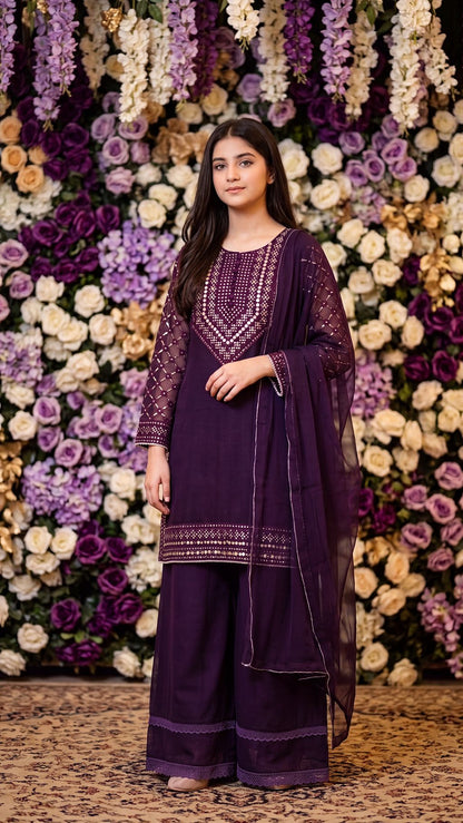 SAMEEN-Royal Plum Embellished Festive Suit