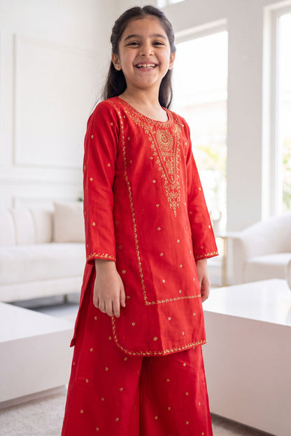 NEW ARRIVAL] NOOR- Crimson Red Embroidered Lawn 2-Piece Suit