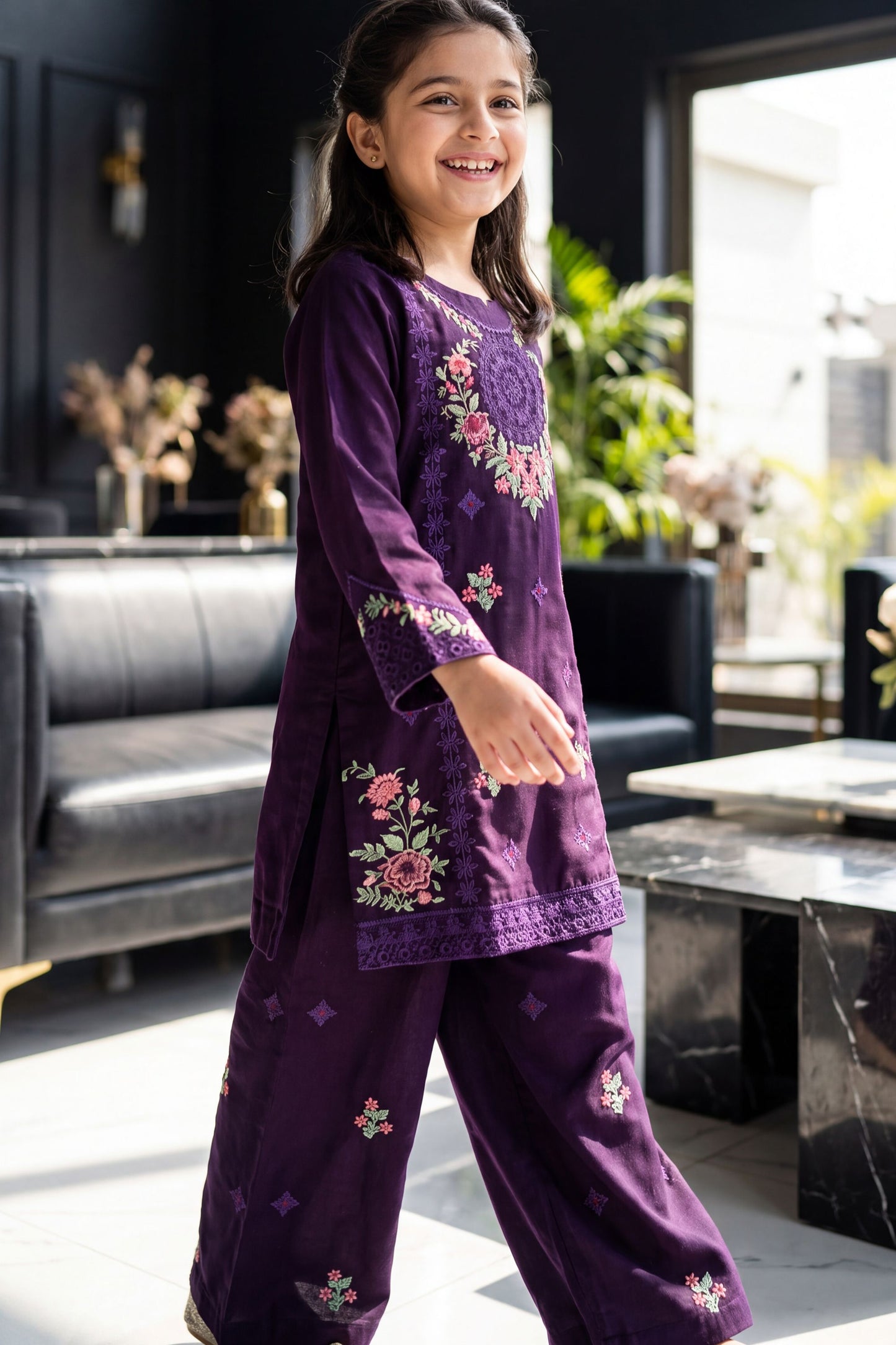 NEW ARRIVAL] MISHA- Deep Purple Floral Embroidered 2-Piece Suit