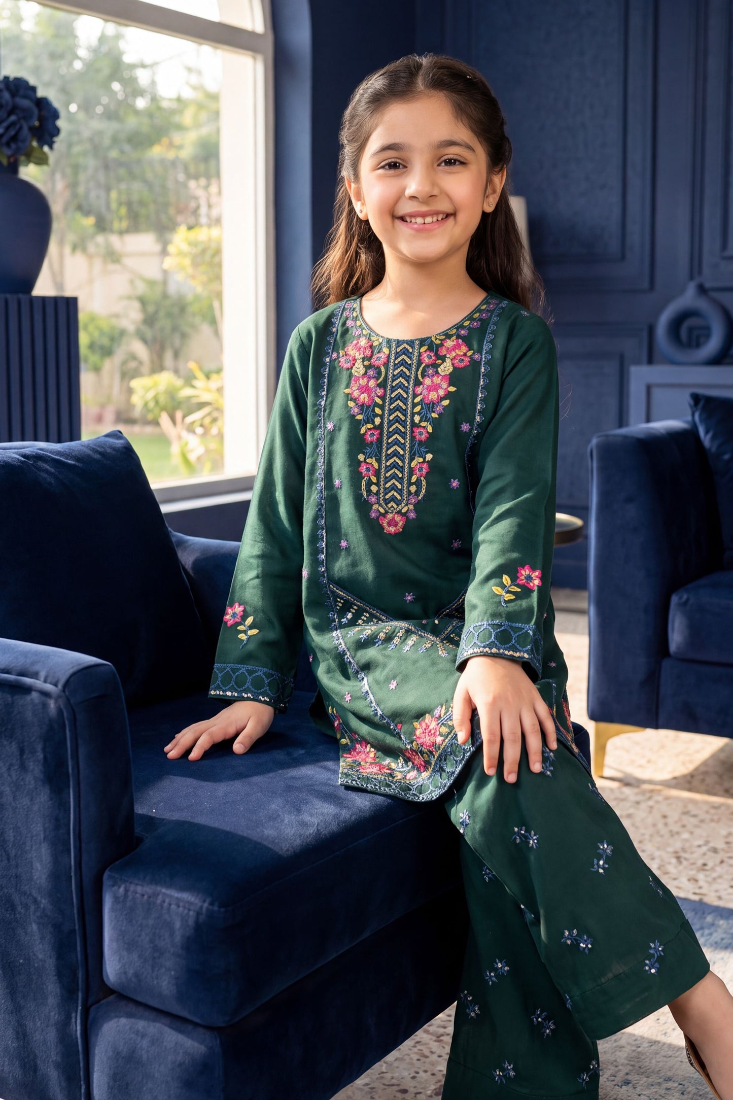 [NEW ARRIVAL] ALISHA-Bottle Green Floral Embroidered 2-pc suit