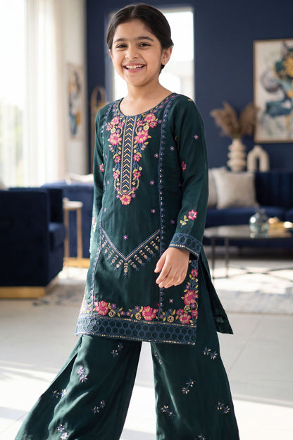 [NEW ARRIVAL] ALISHA-Bottle Green Floral Embroidered 2-pc suit