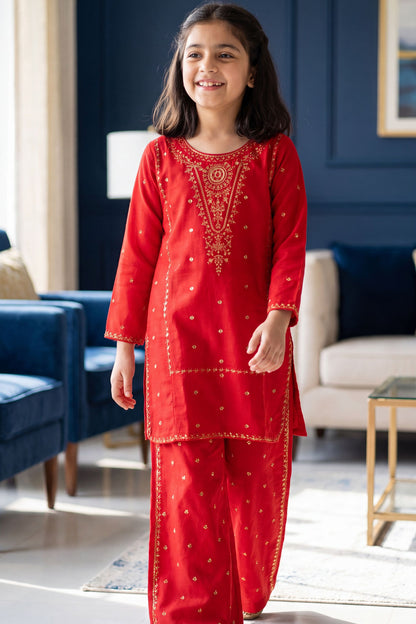 NEW ARRIVAL] NOOR- Crimson Red Embroidered Lawn 2-Piece Suit