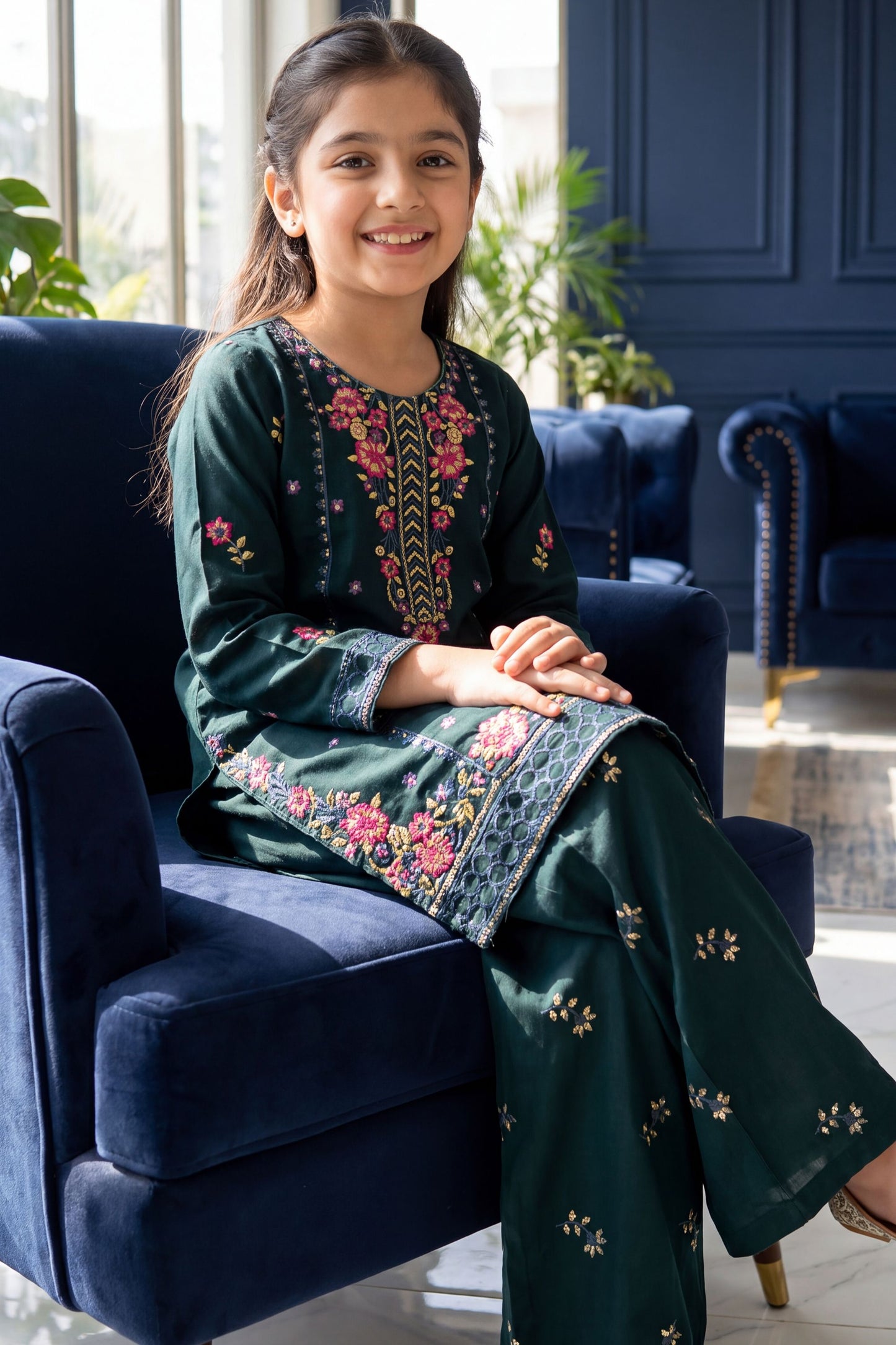 [NEW ARRIVAL] ALISHA-Bottle Green Floral Embroidered 2-pc suit