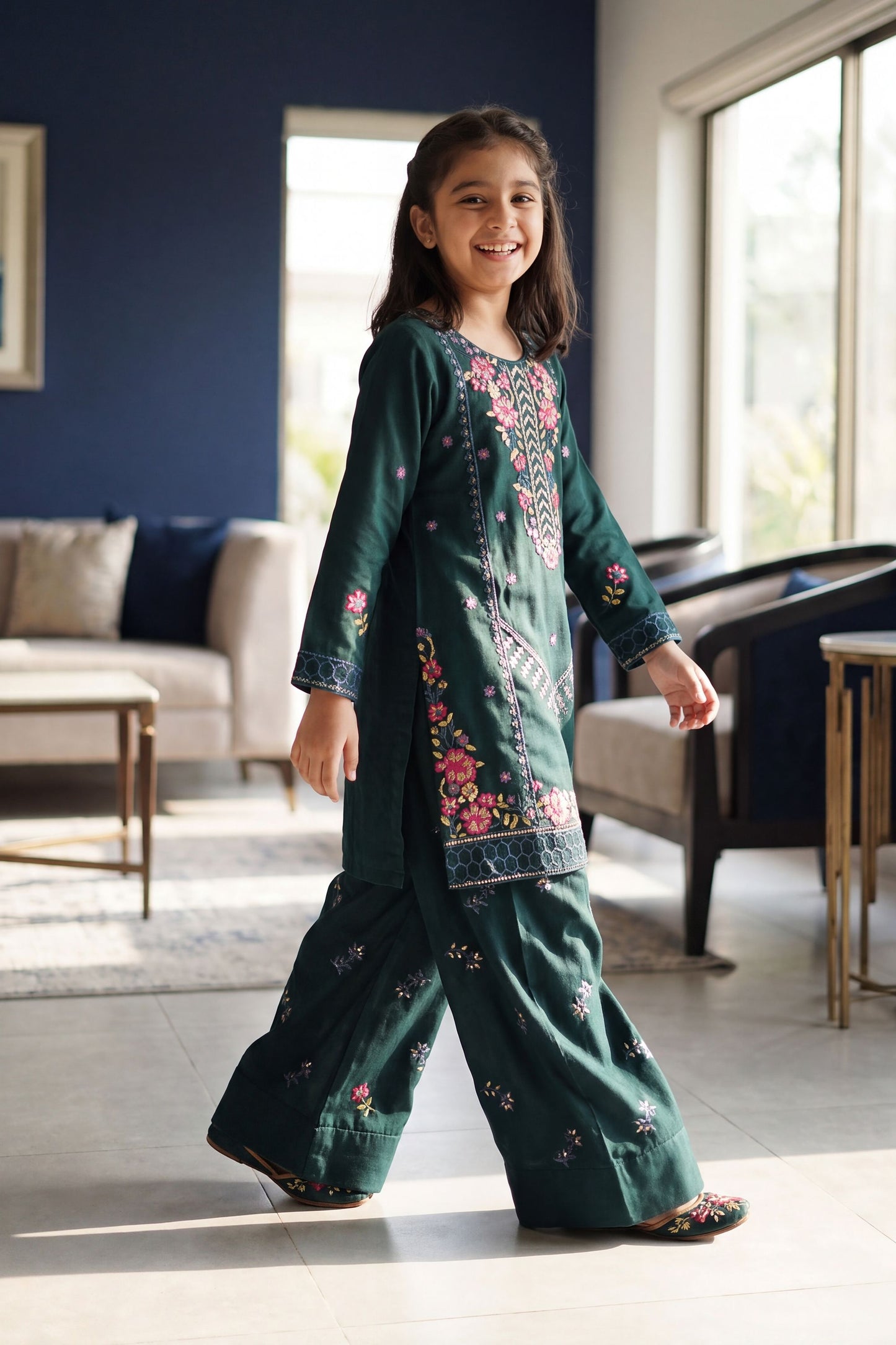 [NEW ARRIVAL] ALISHA-Bottle Green Floral Embroidered 2-pc suit