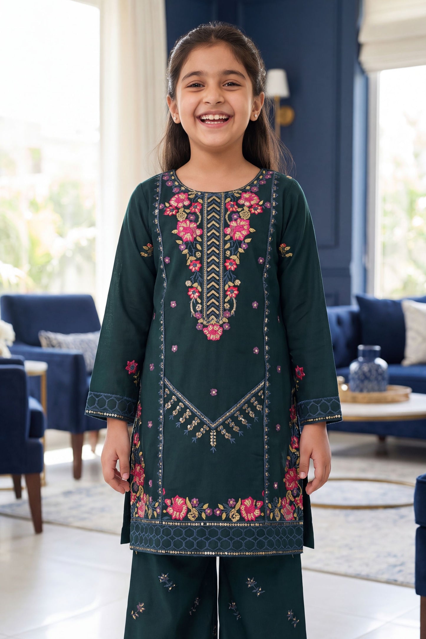 [NEW ARRIVAL] ALISHA-Bottle Green Floral Embroidered 2-pc suit