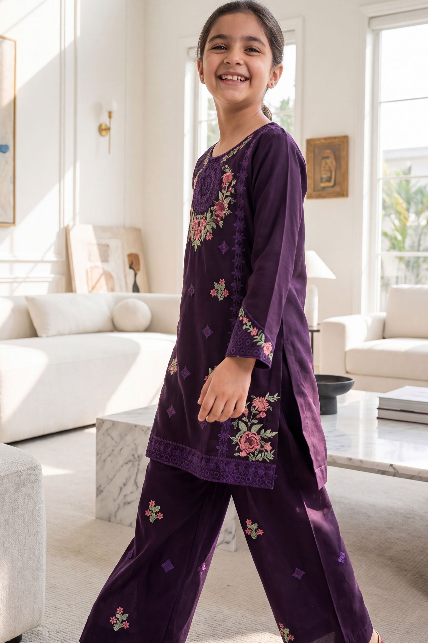 NEW ARRIVAL] MISHA- Deep Purple Floral Embroidered 2-Piece Suit
