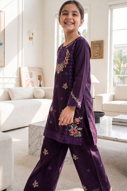NEW ARRIVAL] MISHA- Deep Purple Floral Embroidered 2-Piece Suit