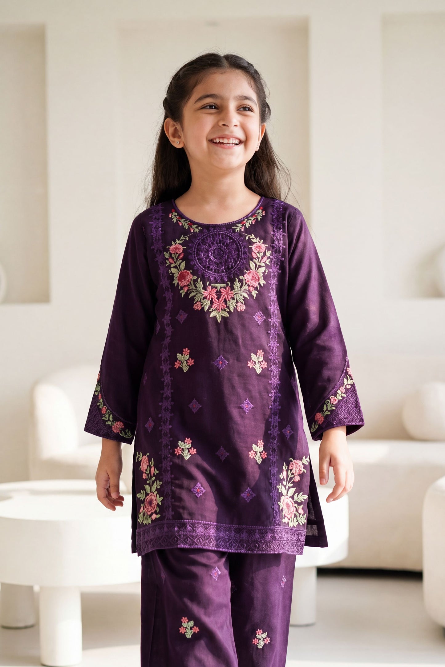 NEW ARRIVAL] MISHA- Deep Purple Floral Embroidered 2-Piece Suit