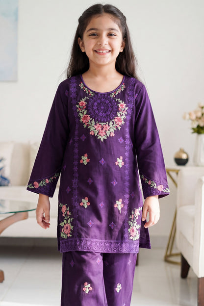 NEW ARRIVAL] MISHA- Deep Purple Floral Embroidered 2-Piece Suit