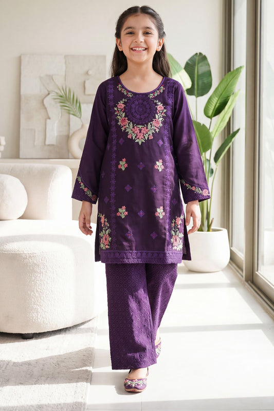 NEW ARRIVAL] MISHA- Deep Purple Floral Embroidered 2-Piece Suit