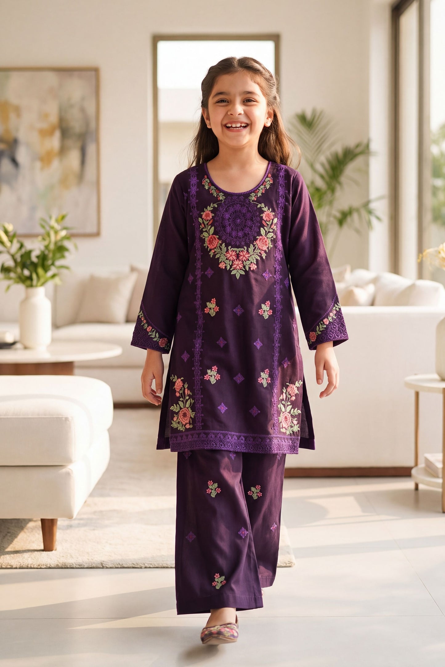 NEW ARRIVAL] MISHA- Deep Purple Floral Embroidered 2-Piece Suit