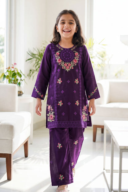 NEW ARRIVAL] MISHA- Deep Purple Floral Embroidered 2-Piece Suit