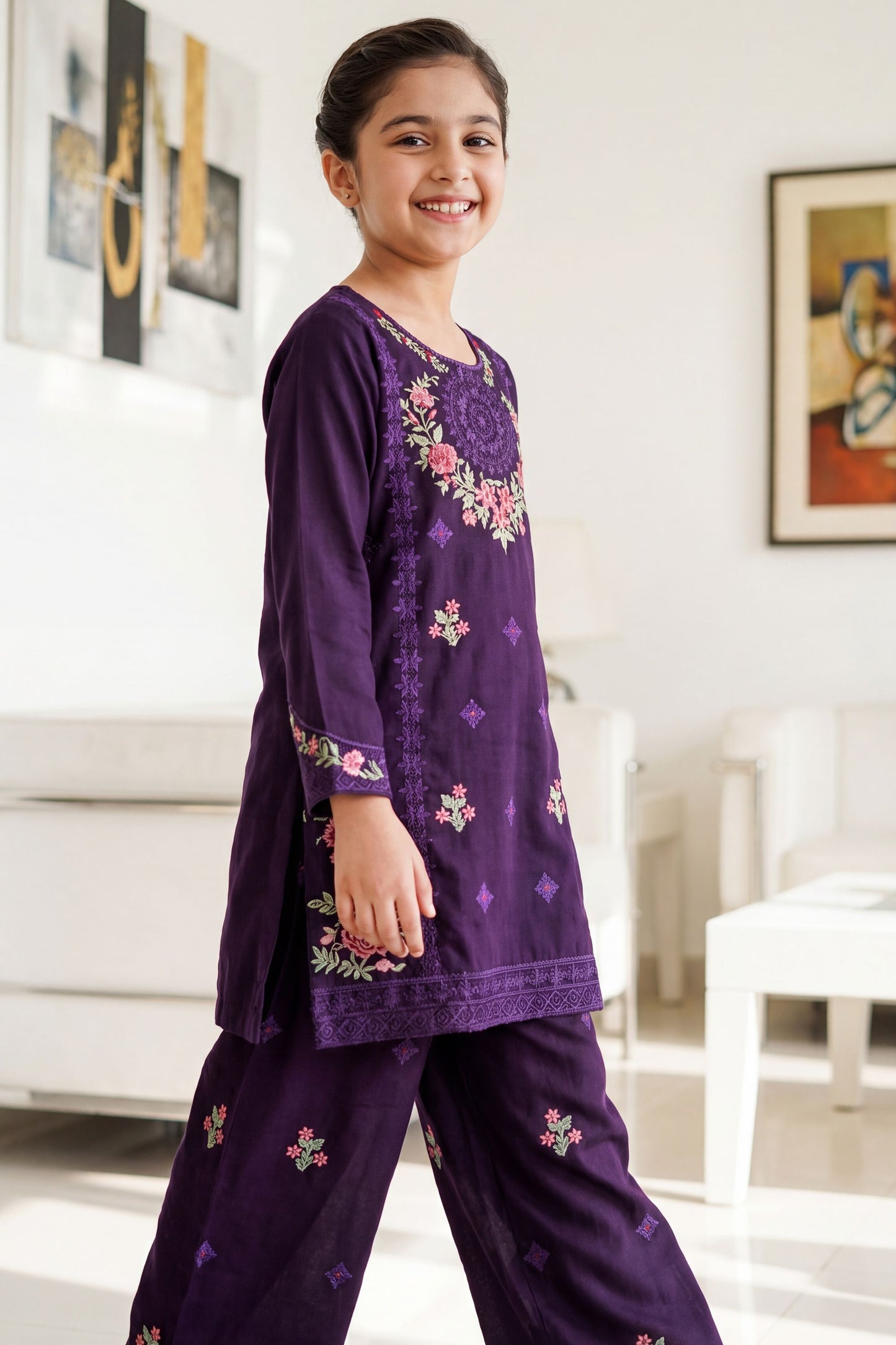 NEW ARRIVAL] MISHA- Deep Purple Floral Embroidered 2-Piece Suit