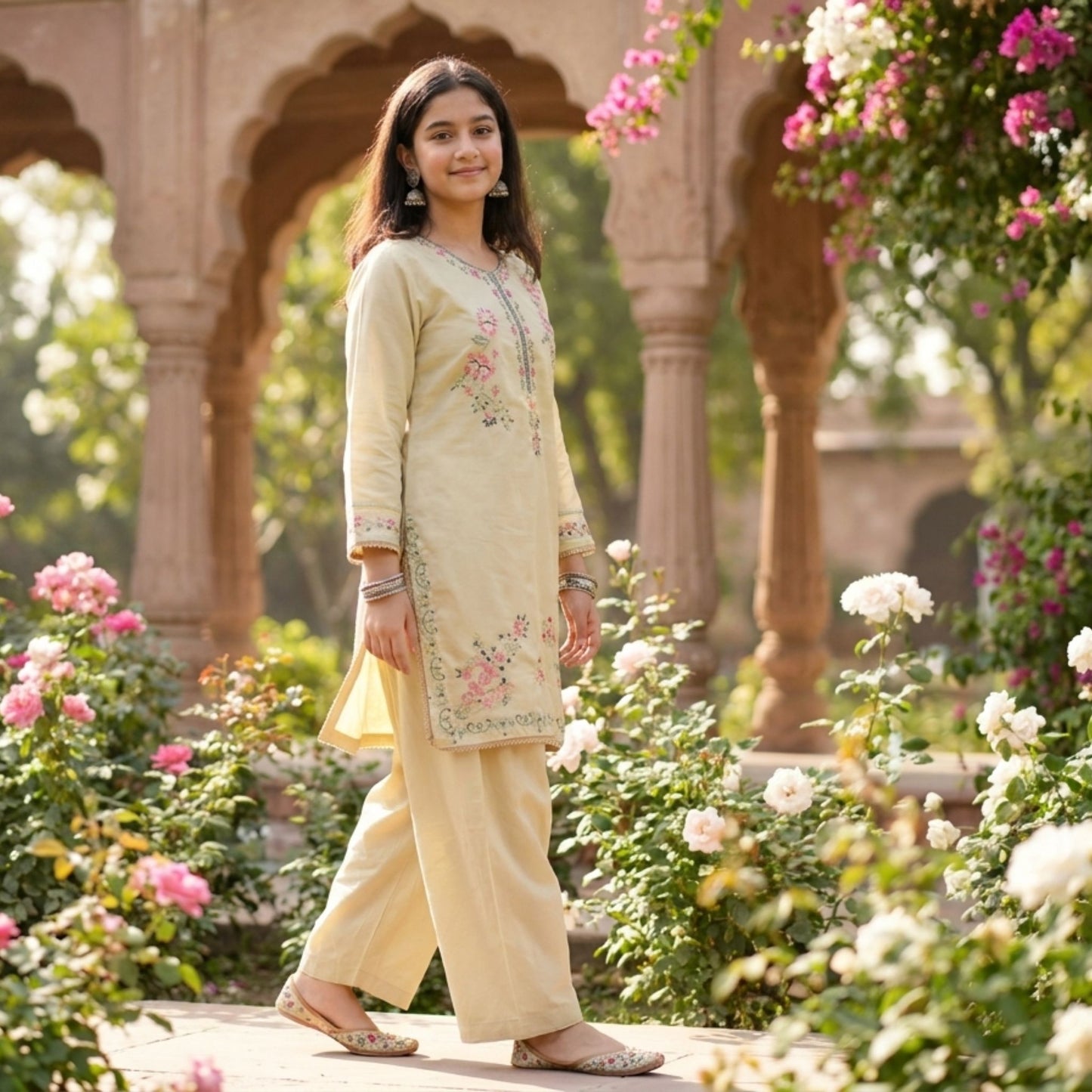 2-Piece Suit The Spring Blossom Beige Embroidered
