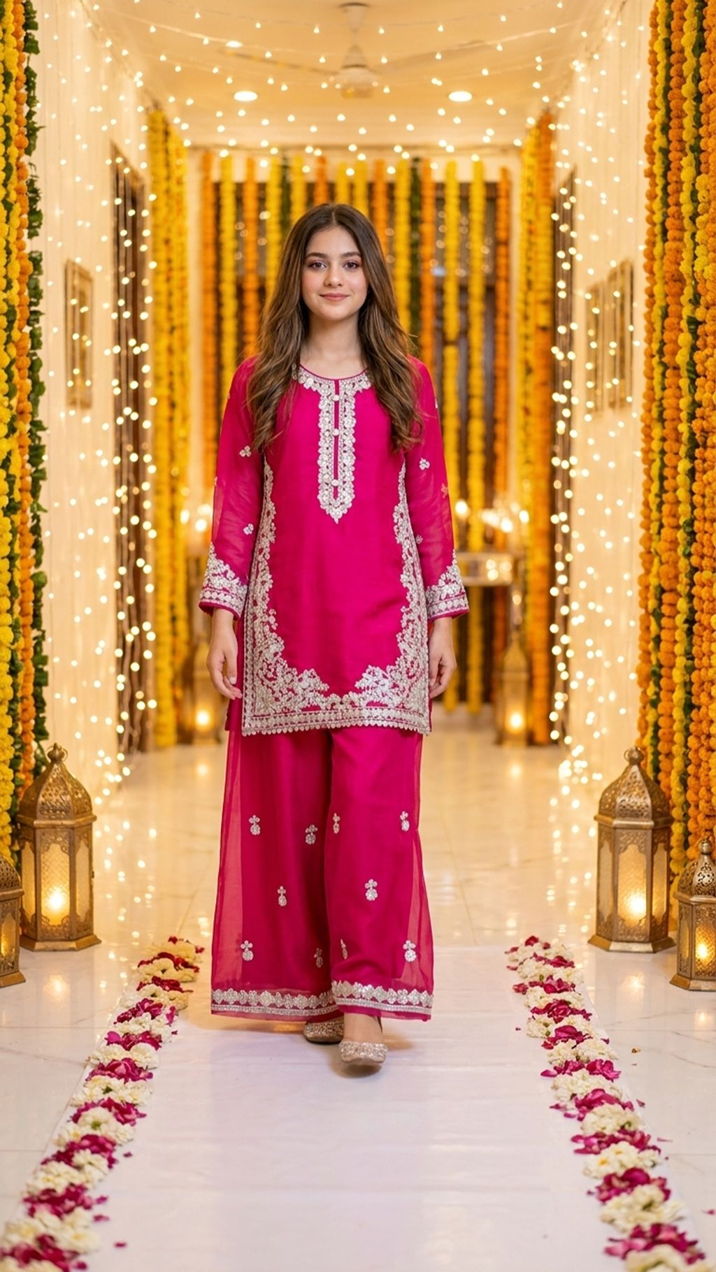 Natasha - Fuchsia Pink Silver-Embroidered Kurta & Trouser Set