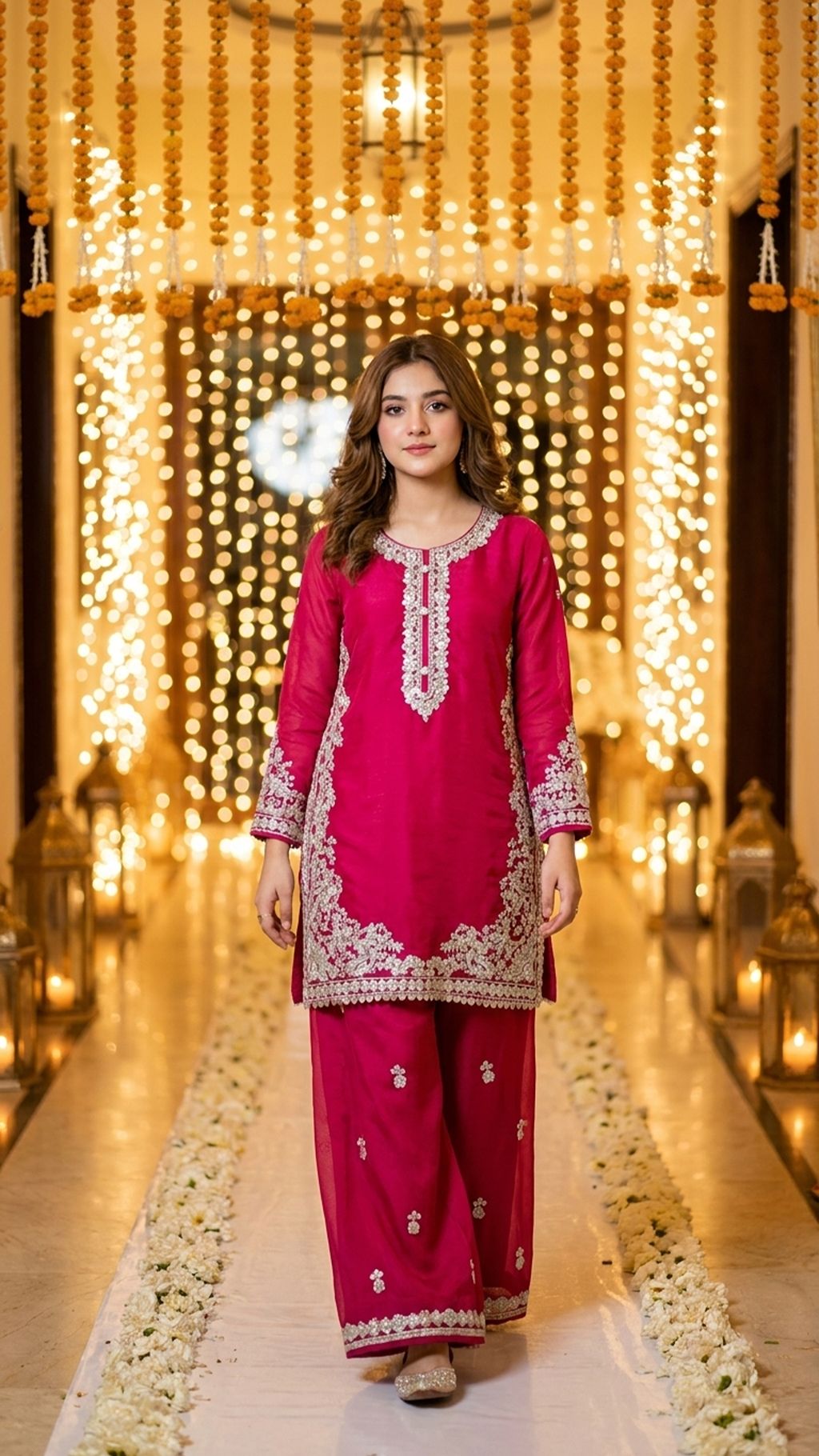 Natasha - Fuchsia Pink Silver-Embroidered Kurta & Trouser Set