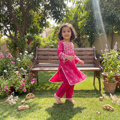MIRAH –2 Piece Suit Luxury Embroidered Magenta Lawn Set