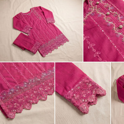 Vibrant Fuchsia Embroidered Tunic 2 Piece Set